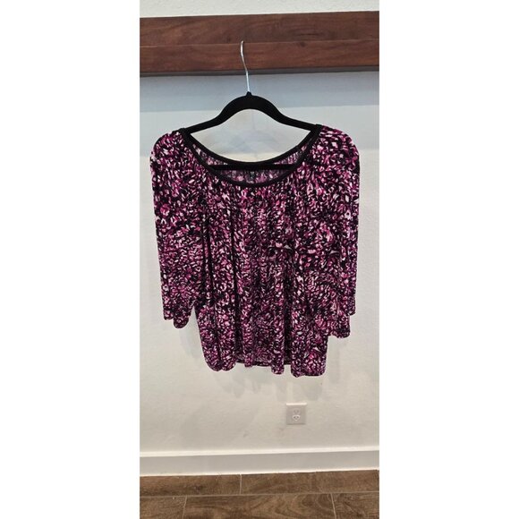 George Tops - George Womens XL 3/4 Sleeve Pink & Black Leopard Print Blouse Polyester Lightwei